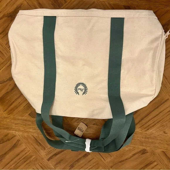 NWT PINK Victoria's Secret Cream and Green weekender Duffel Bag Adjustable Strap - Picture 10 of 13